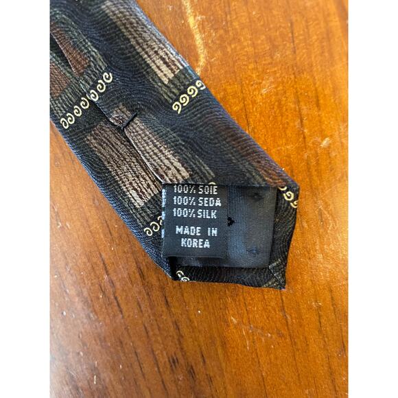 Vintage Mosaic Neck Tie All Pure Silk Hand Made in Korea Blue Brown Pattern - Picture 4 of 6